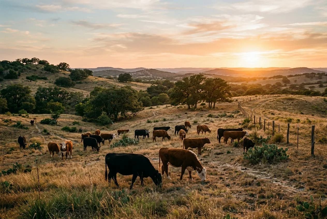 Cattle grazing on Texas ranchland with documented soil nutrient value